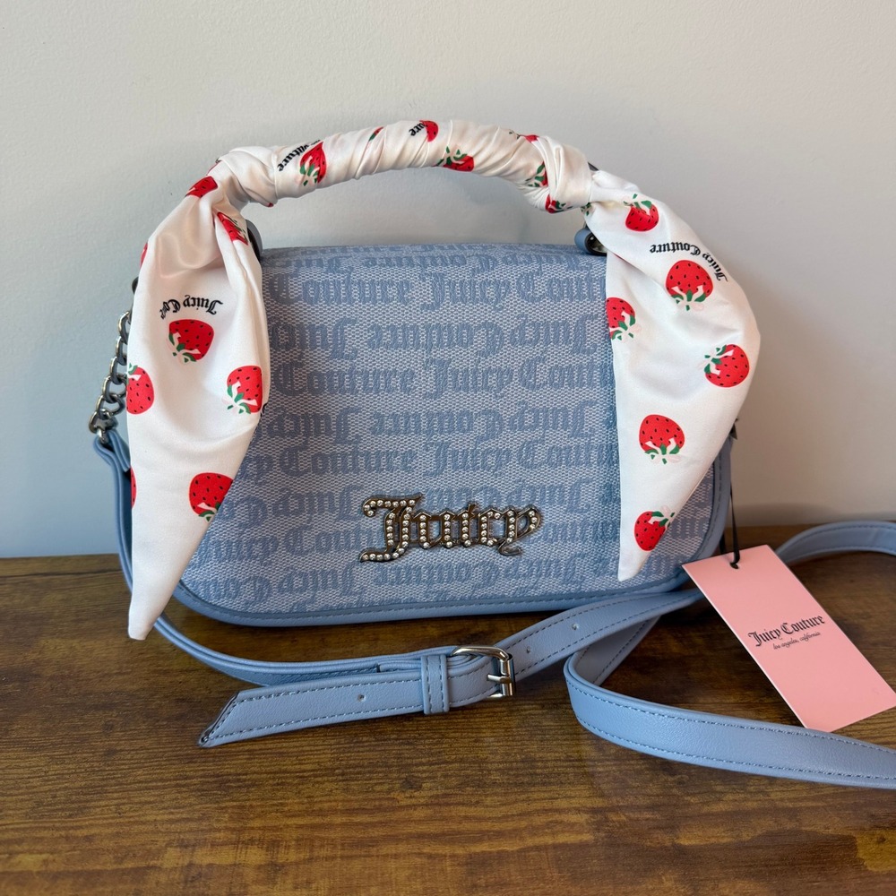 New Juicy Couture Drama Queen Strawberry Flap Crossbody Handbag Red Blue Cute